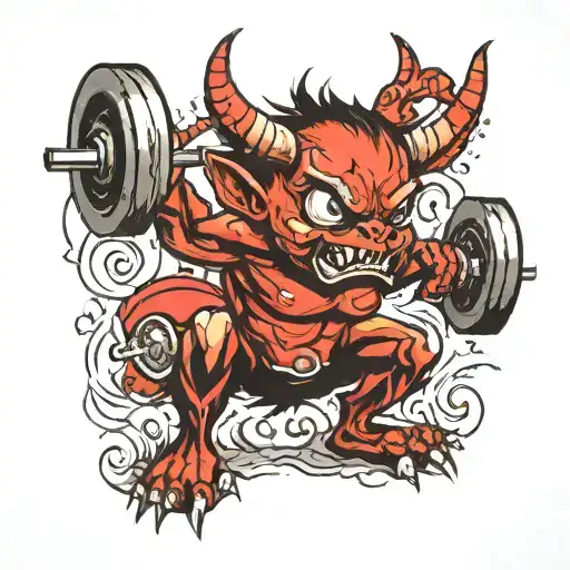 baby devil lifting weights tattoo design idea