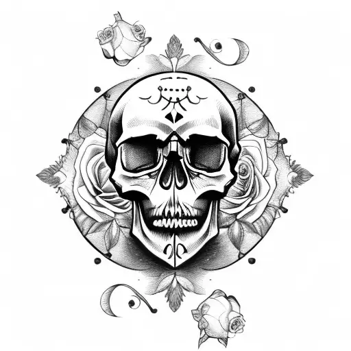 skull, roses, butterflies, hour glass, tattoo design idea