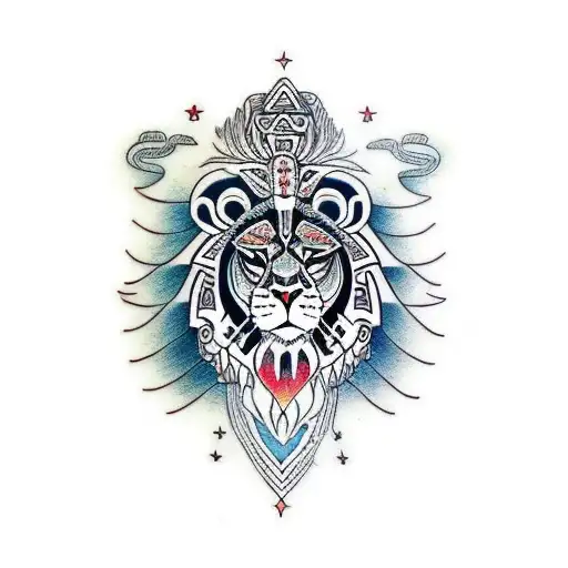 maori lion mountain sanskrit tattoo design idea