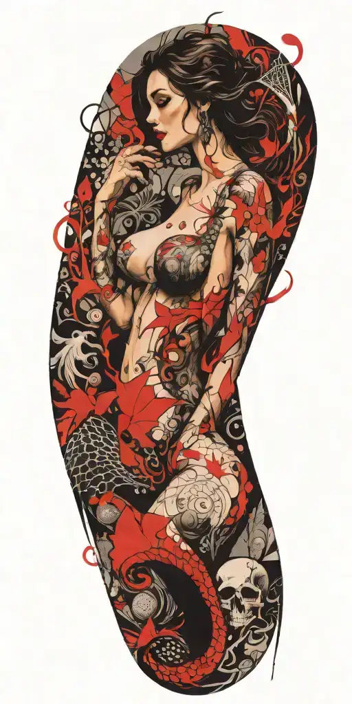 full nude mermaid tattoo design idea