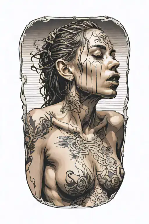 nude slave girl on her knees catching tears tattoo design idea