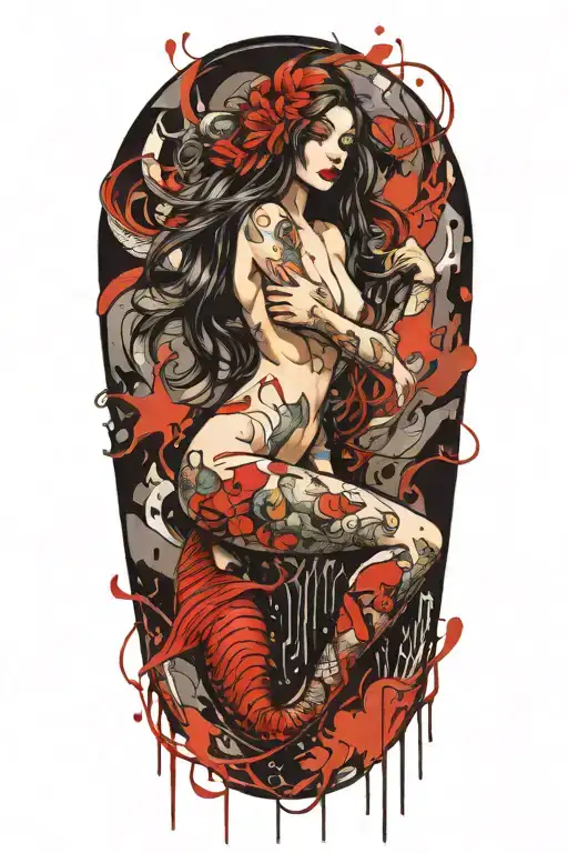 full nude mermaid tattoo design idea