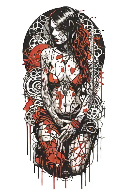 nude goth slave girl on her knees chained tattoo design idea