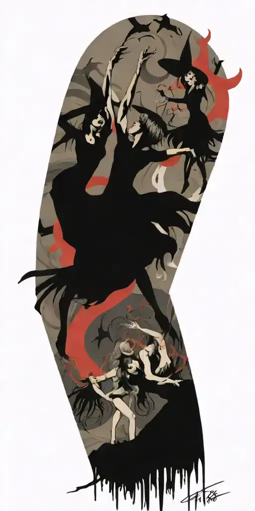 witches dancing in a circle tattoo design idea