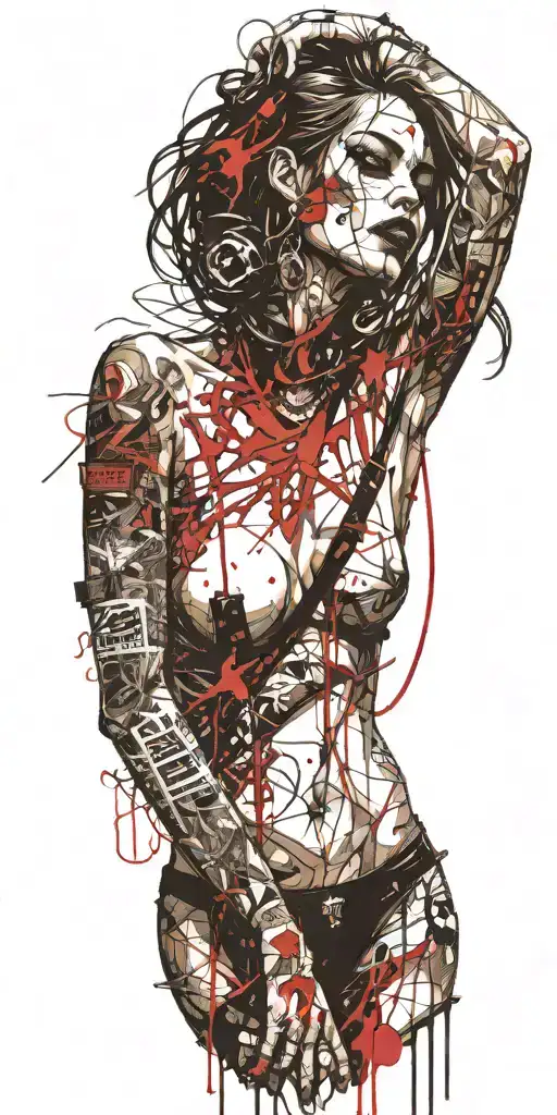 darkly alluring full nude goth girl rocking out tattoo design idea