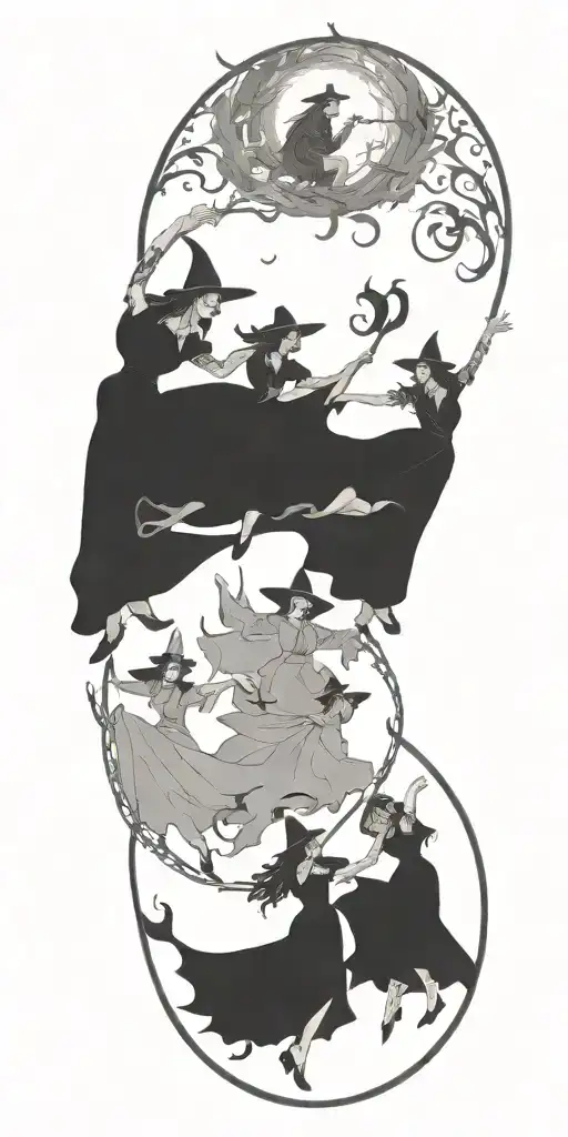 witches dancing in a circle tattoo design idea