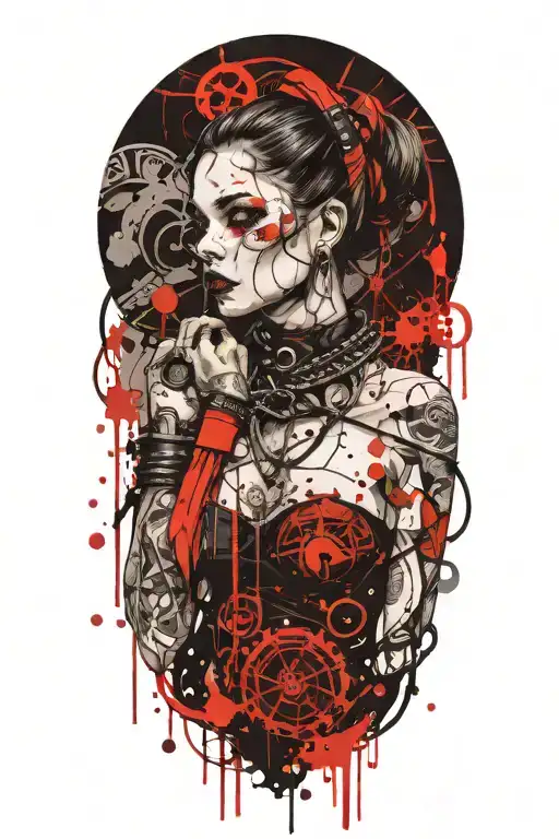 goth slave girl with a leash  tattoo design idea