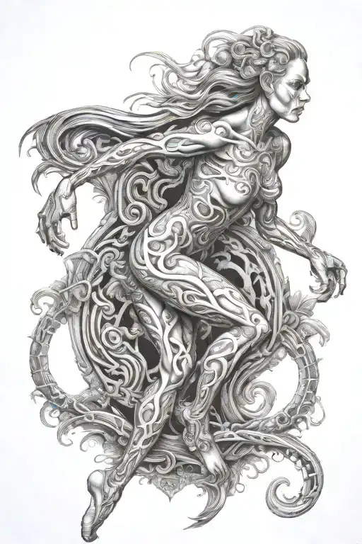 Alex grey tattoo featuring evil nude nymph gracefully walking tattoo design idea
