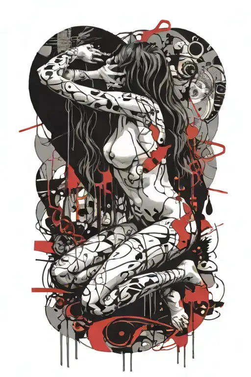 nude slave girl on her kneeling, looking up begging tattoo design idea