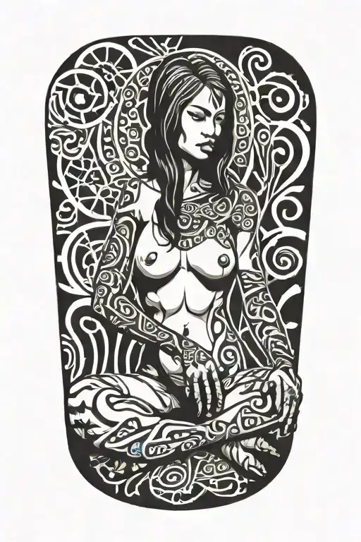 nude slave girl on her kneeling, looking up begging tattoo design idea