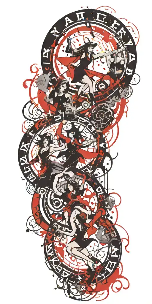 witches dancing in a circle tattoo design idea