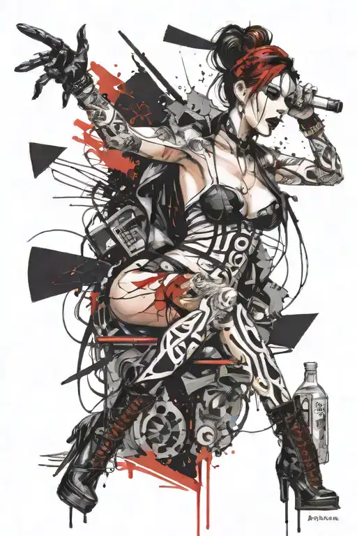 darkly alluring full nude goth girl rocking out tattoo design idea