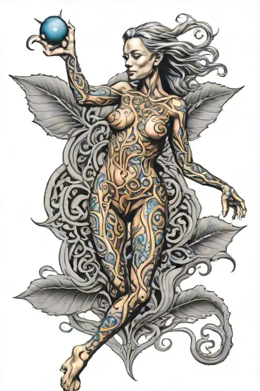Alex grey tattoo featuring evil nude nymph gracefully walking tattoo design idea