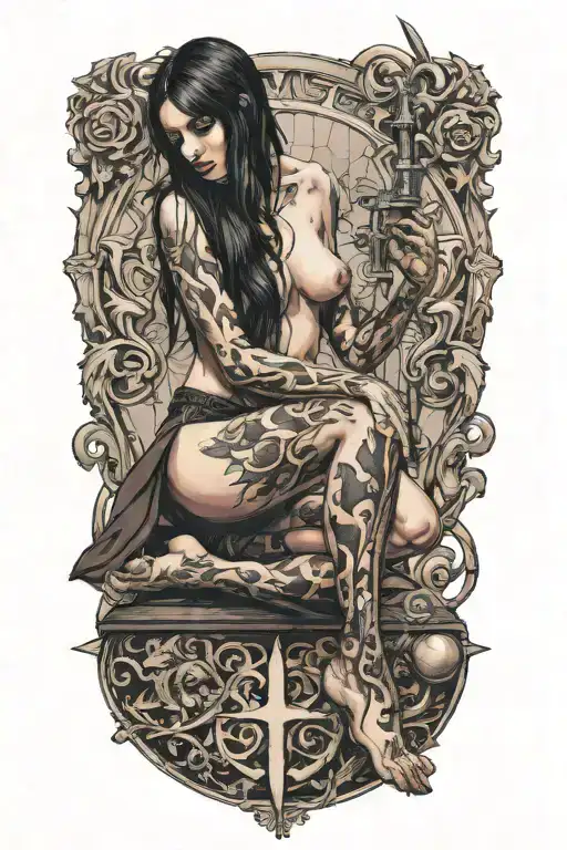 nude goth slave girl on her knees begging daddy tattoo design idea