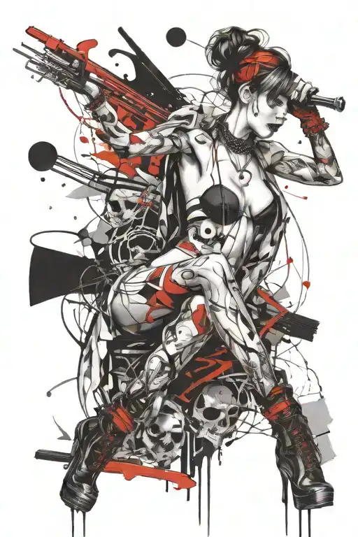 darkly alluring full nude goth girl rocking out tattoo design idea