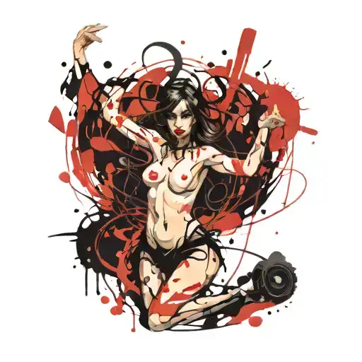 5 nude goth girls dancing tattoo design idea