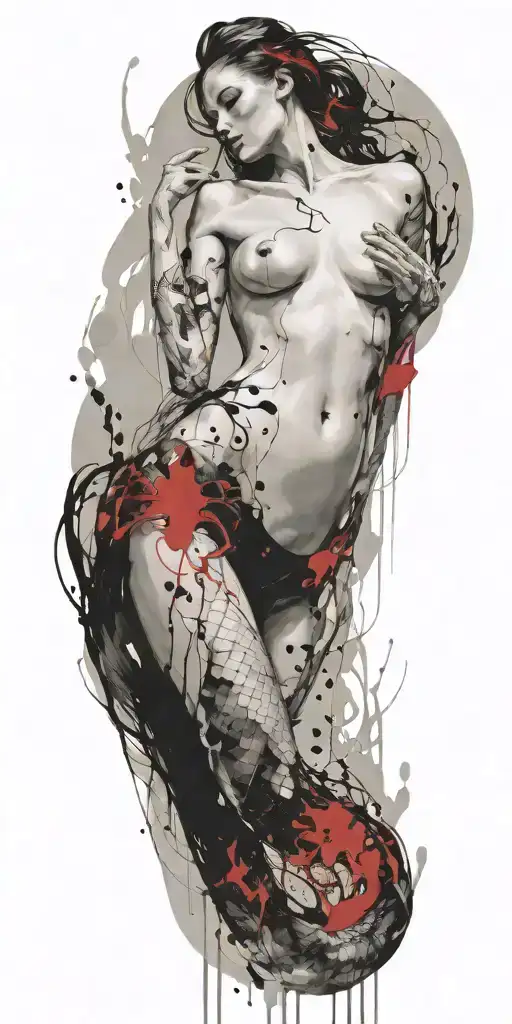 nude mermaid in whispy water vapors tattoo design idea
