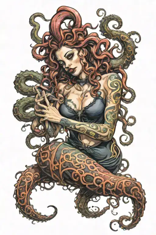 darkly alluring female submissive beine restrained by tentacles  tattoo design idea