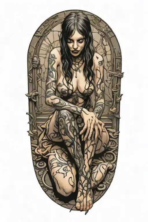 nude goth slave girl on her knees begging tattoo design idea
