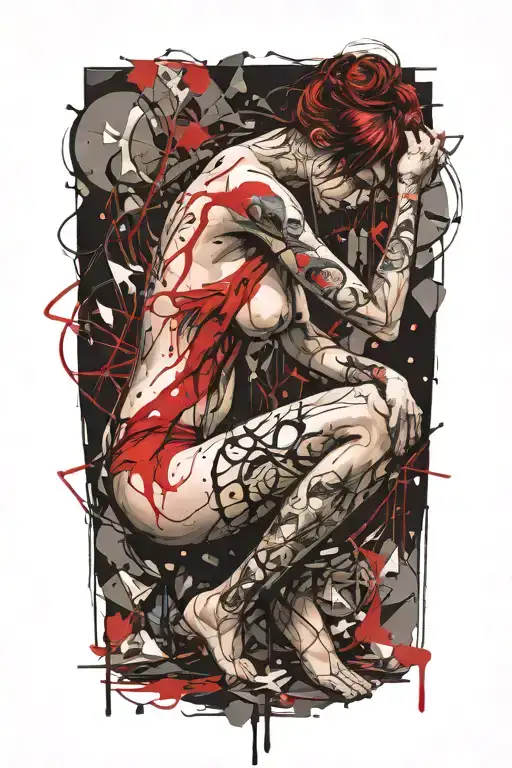 nude slave girl on her knees catching tears tattoo design idea