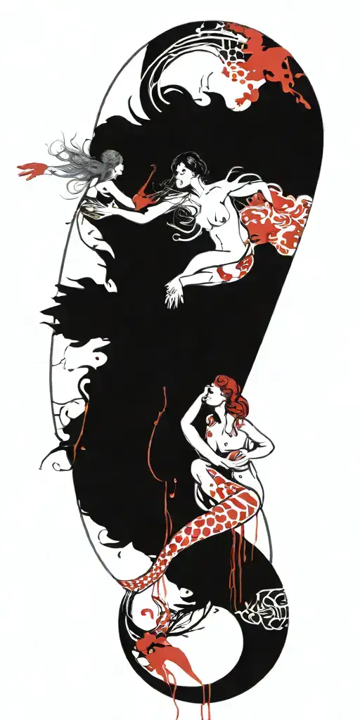 the crackan, nude mermaids swimming tattoo design idea