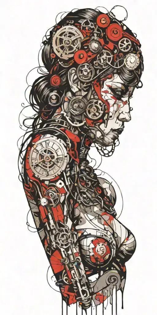 darkly alluring nude female steampunk tattoo design idea