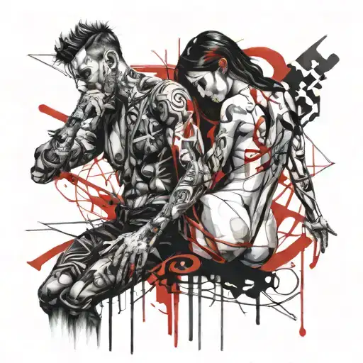 completely nude goth couple fucking tattoo design idea