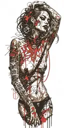 darkly alluring full nude goth girl rocking out tattoo design idea