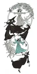witches dancing in a circle tattoo design idea
