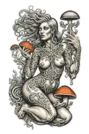 Alex grey tattoo featuring evil nude nymph holding a mushroom tattoo design idea