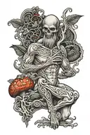 Alex grey tattoo featuring evil nude nymph holding a mushroom tattoo design idea