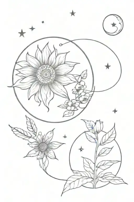 birthflower of January and November combined, with one having  a moon and the other a sun. 2 tattoos for cousin sisters tattoo design idea