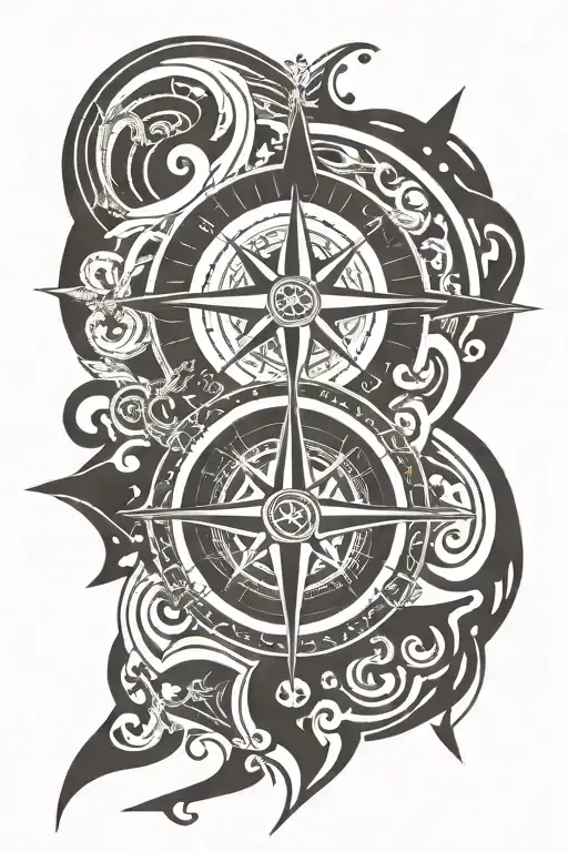 A card represents Ace with the icon of a nautical compass tattoo design idea