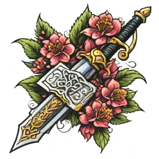 fantasy book sword with lupins tattoo design idea