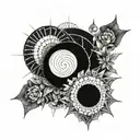 A representation of deep reflection and mindfulness, incorporating elements of the Fibonacci sequence tattoo design idea