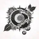 A representation of deep reflection and mindfulness, incorporating elements of the Fibonacci sequence tattoo design idea