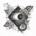 A representation of deep reflection and mindfulness, incorporating elements of the Fibonacci sequence tattoo design idea
