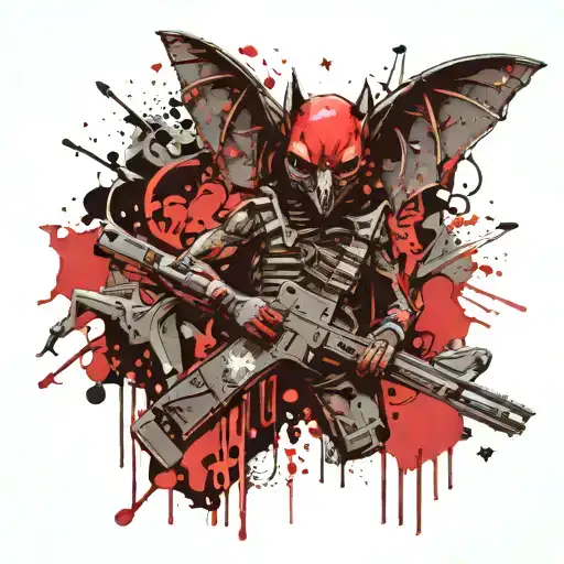 drug addict bat with rifles and army tattoo design idea