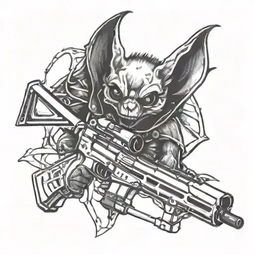drug addict bat with rifles and army tattoo design idea