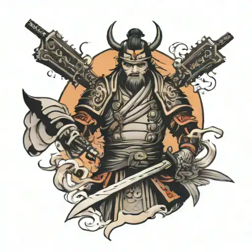 samurai warrior holding a cross instead of a sword tattoo design idea