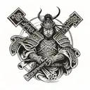 samurai warrior holding a cross instead of a sword tattoo design idea