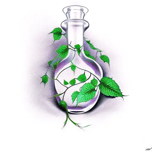 poison Ivy in pretty bottle tattoo design idea