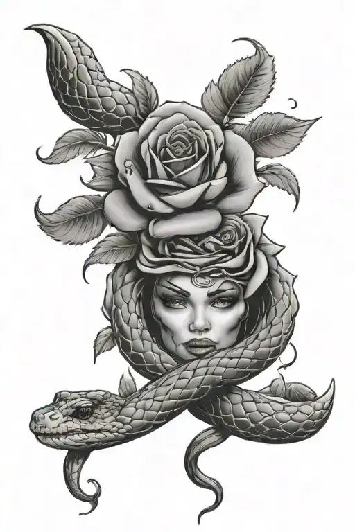 face snake roses growing tattoo design idea