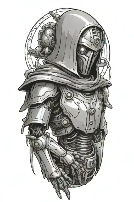 robot mage with robe tattoo design idea