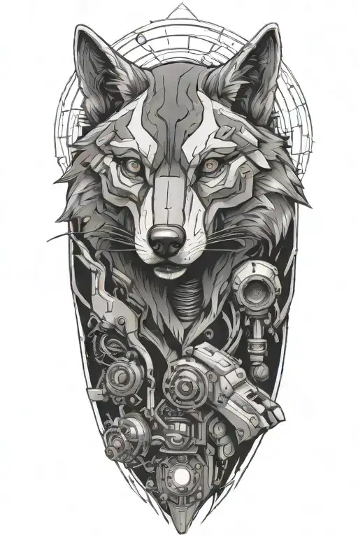 robot wolf tattoo design idea