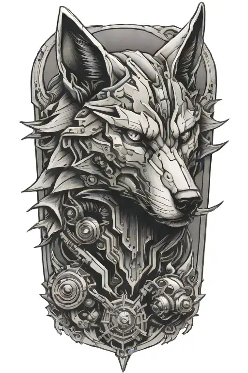 robot wolf tattoo design idea