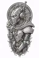 robot mage with robe tattoo design idea