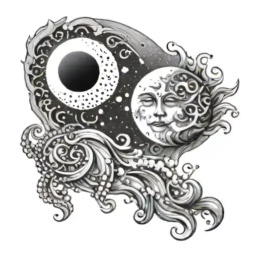 moon and sun connected by a wave tattoo design idea
