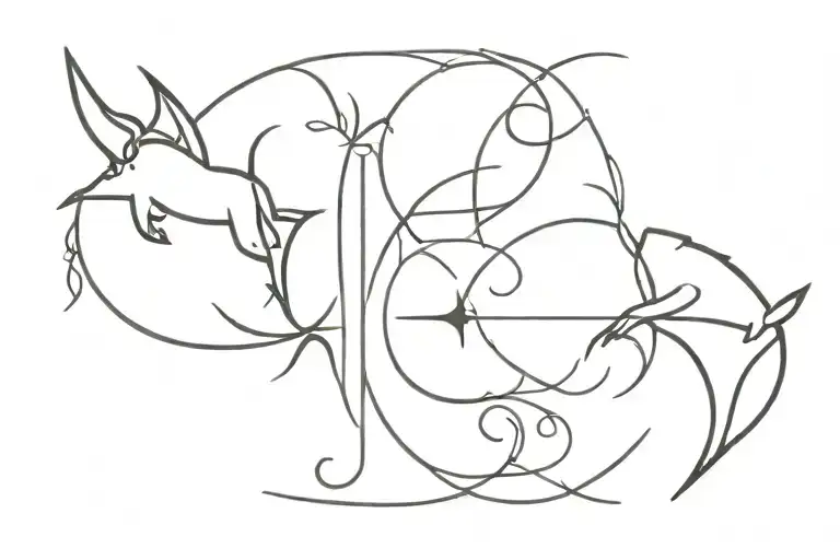 Pisces Sagittarius and Taurus symbols lined up side by side  tattoo design idea