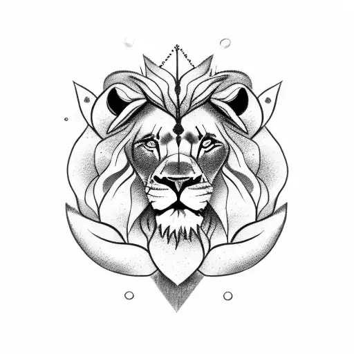 lion with rose and greek wording tattoo design idea